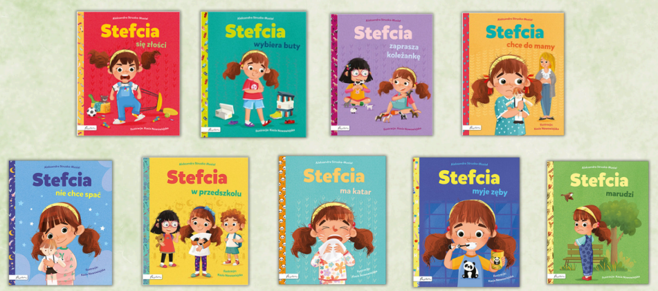 Ilustracja przedstawia okładki książek napisane przez Aleksandrę Struską- Musiał. Dotyczą one perypetii małej Stefci.