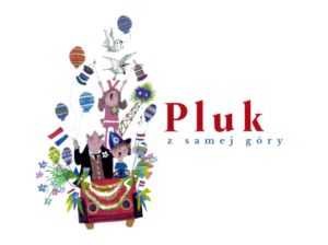 Na ilustracji znajduje się czerwony samochód, jadący w kierunku widza. Siedzą w nim trzy osoby. Chłopiec w niebieskiej czapce i koszulce siedzi za kierownicą. Obok mężczyzna w czarnym garniturze, a za nimi dziewczynka w różowej sukience. Nad ich głowami unoszą się kolorowe balony oraz dwa białe gołębie. Na prawo od nich widoczny jest napis Pluk z samej góry.