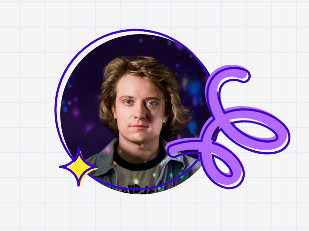 W centrum grafiki znajduje się fioletowy okrąg. W nim umieszczone jest zdjęcie twarzy mężczyzny. Jest nim Adam Mirek autor wielu cenionych książek dla młodzieży z literatury popularno-naukowej.